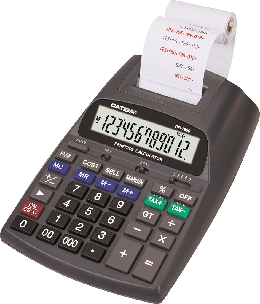 Catiga 12-Digit Desktop Commercial Printing Calculator with Tax Functions 4 AA Battery Included CP-1800 for Home/Office Two Color,2.03 Lines/sec Purple 